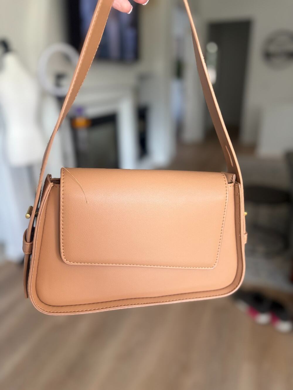 Madison West Tan Faux Leather Crossbody Handbag | Structured Shoulder Bag - Picture 1 of 6